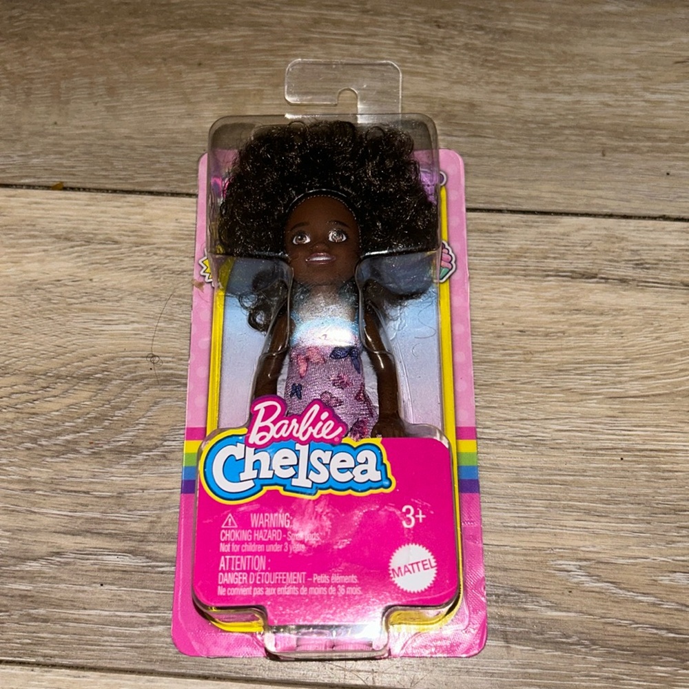 Chelsea Doll,Small Doll with Dark Brown Curly Hair & Blue Eyes inButterfly Dress